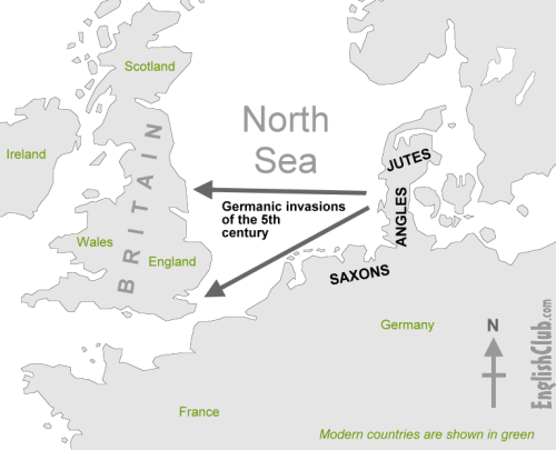 Germanic invaders entered Britain on the east and south coasts in the 5th century.