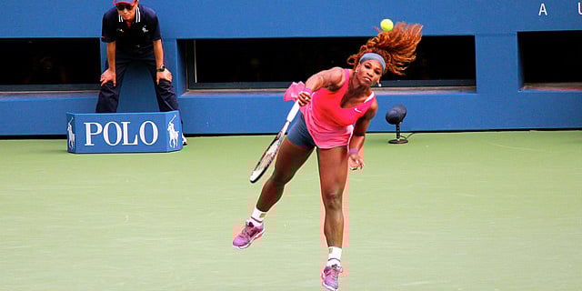 Serena Williams serves at the US Open