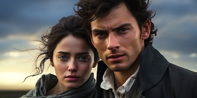 A depiction of Heathcliff and Catherine, characters from Emily Brontë's "Wuthering Heights" novel A depiction of Heathcliff and Catherine, characters from Emily Brontë's "Wuthering Heights" novel