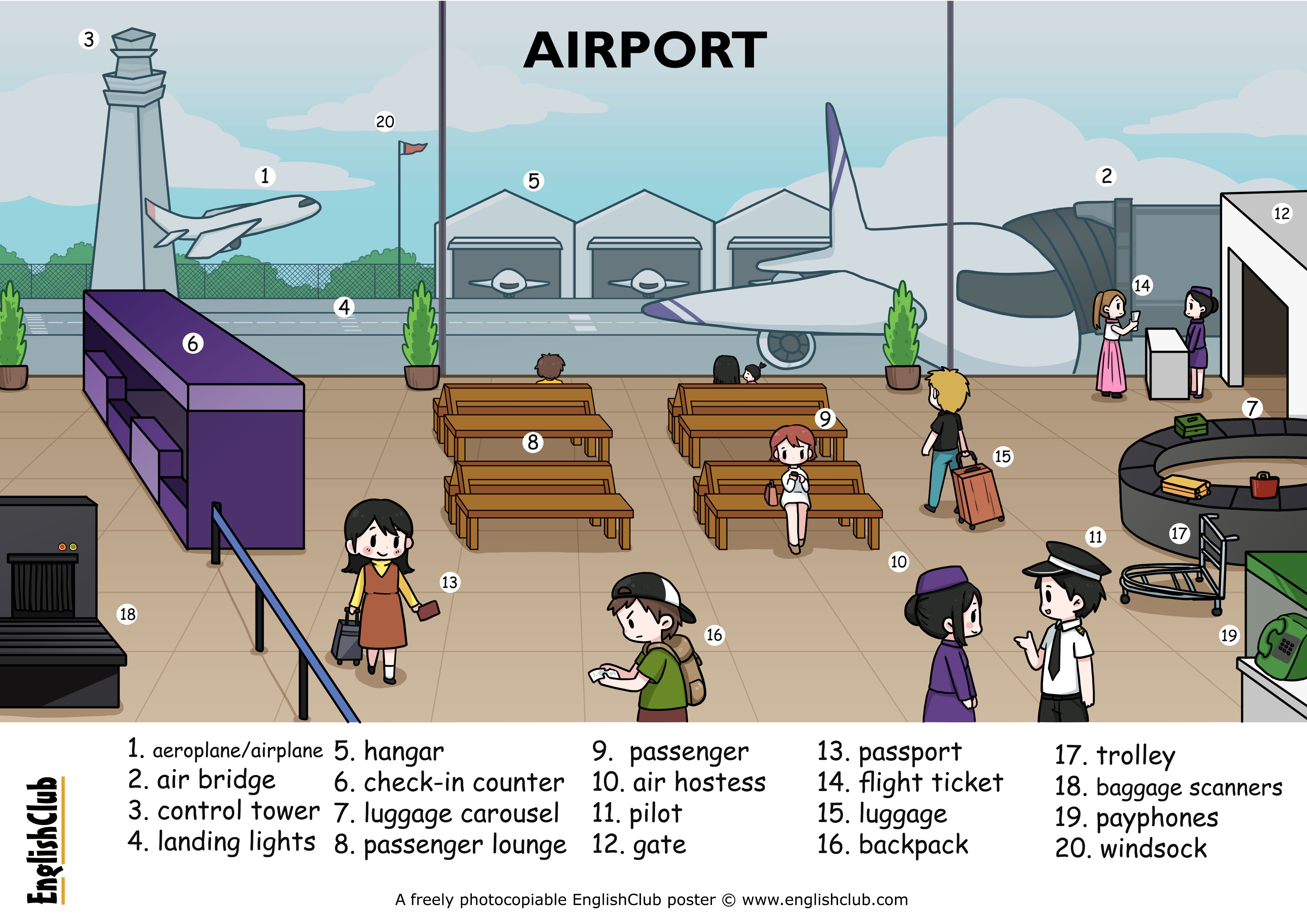 Illustrated Airport Vocabulary EnglishClub