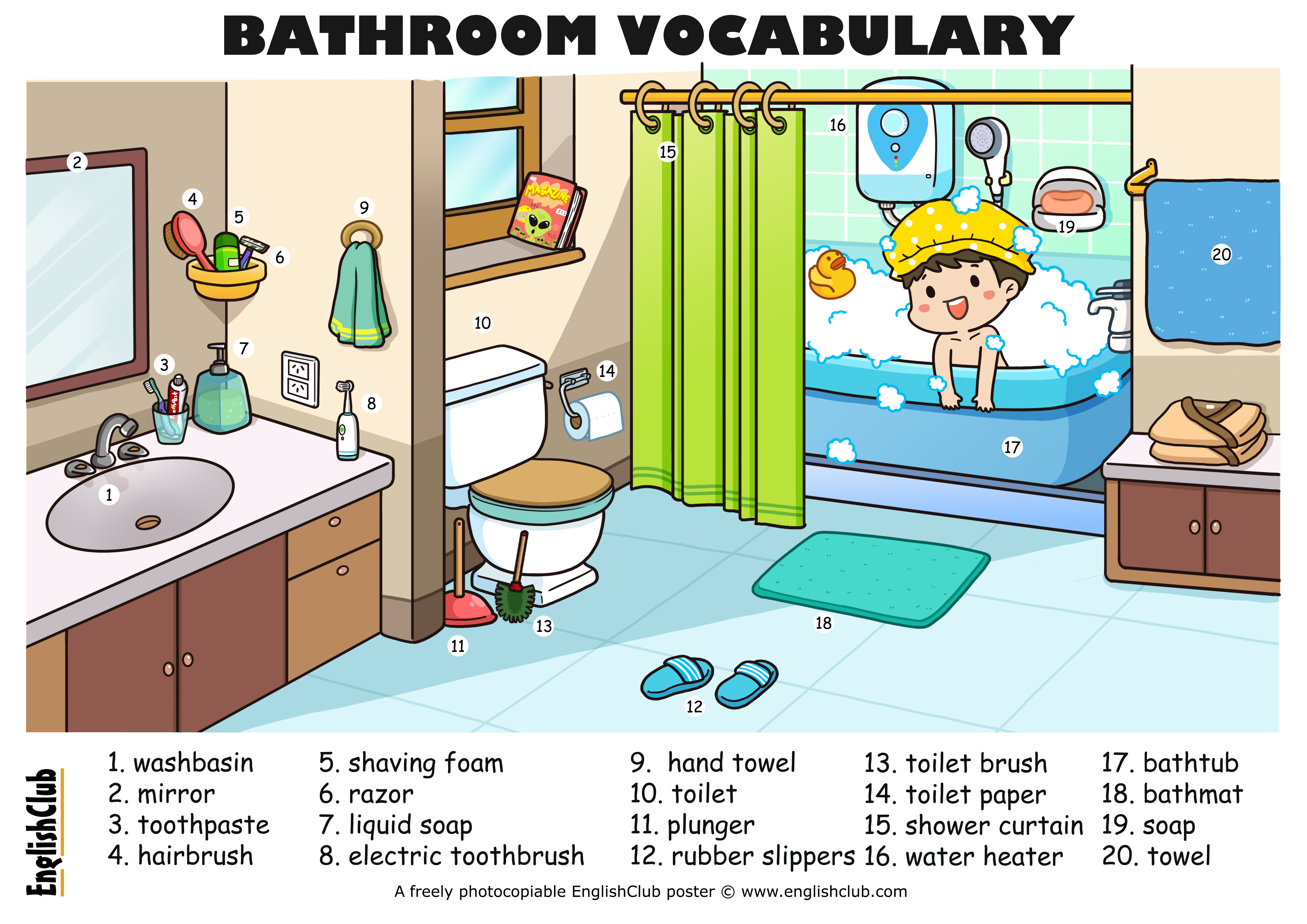 Look and learn in English - washbasin, mirror, toothpaste, and many other t...