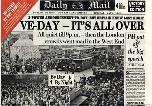 Daily Mail front page for 8th May 1945