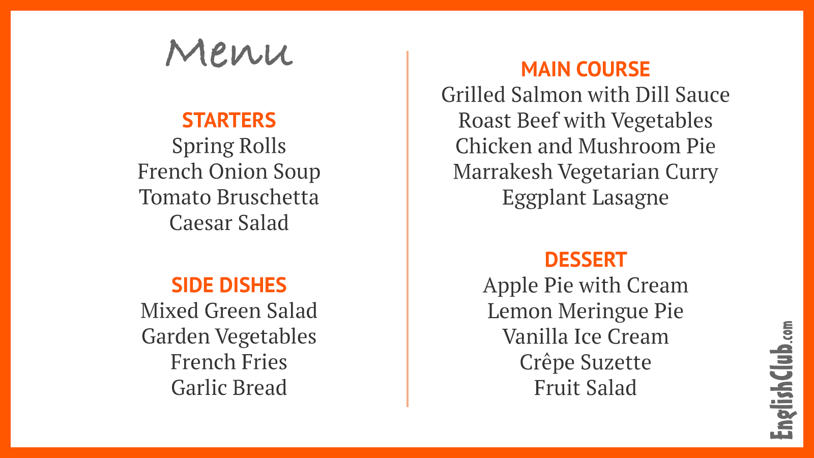 Restaurant Vocabulary | Vocabulary | EnglishClub