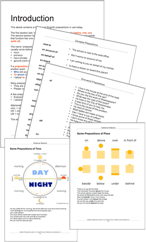 English Prepositions List samples